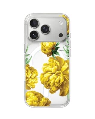 Etui do iPhone 17 Pro Max z MagSafe przeźroczyste, silikonowe Flexi, żółte piwonie