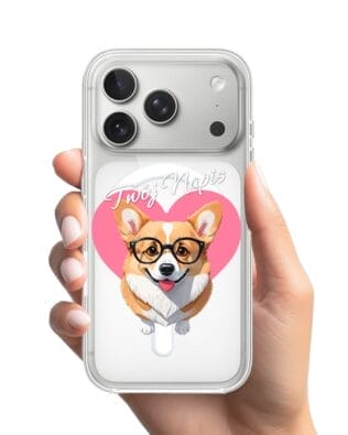 Etui do iPhone 17 Pro z MagSafe przeźroczyste, silikonowe Flexi, Puppy Love, pies rasy Corgi