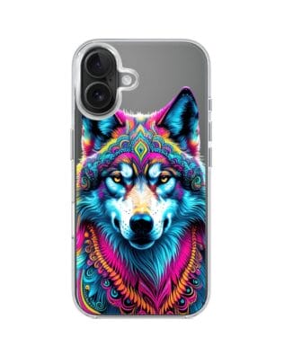 Etui do iPhone 17 z MagSafe przeźroczyste, silikonowe Flexi, Dzika Mandala, Wilk