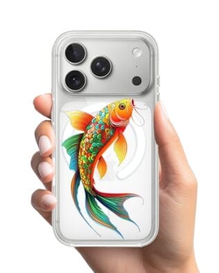 Etui do iPhone 17 Pro Max z MagSafe przeźroczyste, silikonowe Flexi, Dzika Mandala, Złota ryba