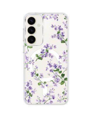 Etui do Samsung Galaxy S23 z MagSafe przeźroczyste, silikonowe Flexi, Fioletowe Bratki