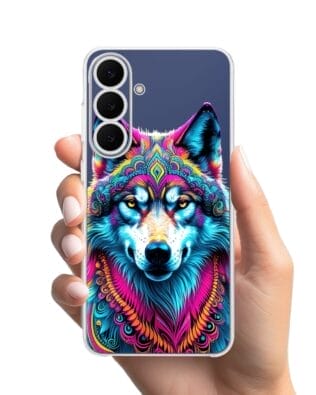Etui do Samsung Galaxy S25 FE przeźroczyste, silikonowe Flexi, Dzika Mandala, Wilk