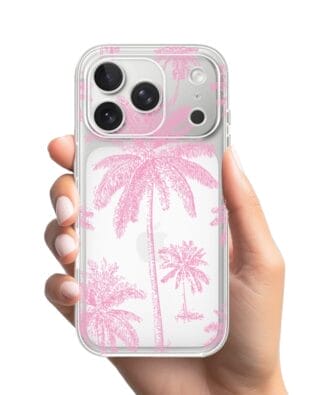 Etui do iPhone 17 Pro przeźroczyste, silikonowe Flexi, Mystic, Różowe palmy