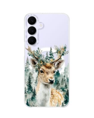 Etui do Samsung Galaxy S25 FE z MagSafe przeźroczyste, silikonowe Flexi, Przytulne święta, Leśny jelonek