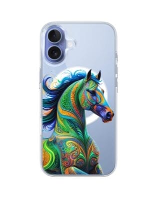 Etui do iPhone 17 z MagSafe przeźroczyste, silikonowe Flexi, Dzika Mandala, Koń