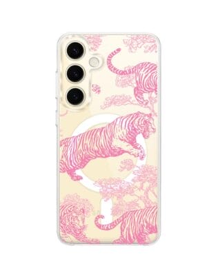 Etui do Samsung Galaxy S24 z MagSafe przeźroczyste, silikonowe Flexi, Mystic, Różowe tygrysy