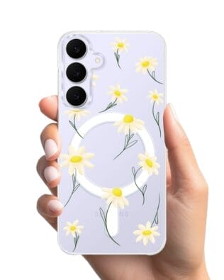 Etui do Samsung Galaxy S25 FE z MagSafe przeźroczyste, silikonowe Flexi, stokrotki