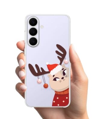 Etui do Samsung Galaxy S25 FE przeźroczyste, silikonowe Flexi, Kotek przebrany za reniferka