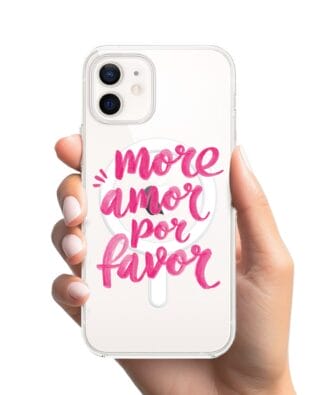 Etui do iPhone 12 Mini z MagSafe przeźroczyste, silikonowe Flexi, Positive Vibes, More amore per favore