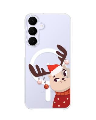 Etui do Samsung Galaxy S25 FE z MagSafe przeźroczyste, silikonowe Flexi, Kotek przebrany za reniferka