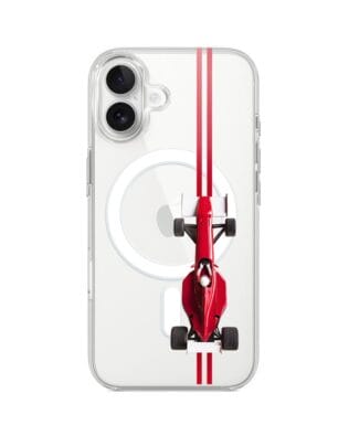 Etui do iPhone 17 z MagSafe przeźroczyste, silikonowe Flexi, Szybkie Auta, czerwone F1