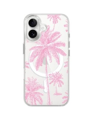 Etui do iPhone 16 Plus z MagSafe przeźroczyste, silikonowe Flexi, Mystic, Różowe palmy
