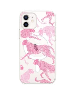 Etui do iPhone 12 z MagSafe przeźroczyste, silikonowe Flexi, Mystic, Różowe pumy