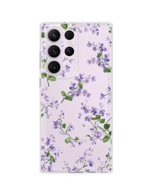 Etui do Samsung Galaxy S23 Ultra przeźroczyste, silikonowe Flexi, Fioletowe Bratki