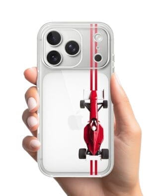 Etui do iPhone 17 Pro Max przeźroczyste, silikonowe Flexi, Szybkie Auta, czerwone F1