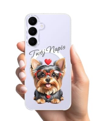 Etui do Samsung Galaxy S25 FE z MagSafe przeźroczyste, silikonowe Flexi, Puppy Love, pies rasy York