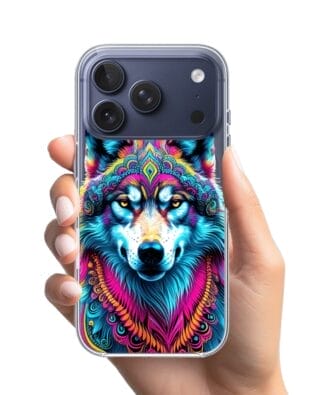 Etui do iPhone 17 Pro z MagSafe przeźroczyste, silikonowe Flexi, Dzika Mandala, Wilk