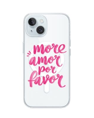 Etui do iPhone 15 Plus z MagSafe przeźroczyste, silikonowe Flexi, Positive Vibes, More amore per favore