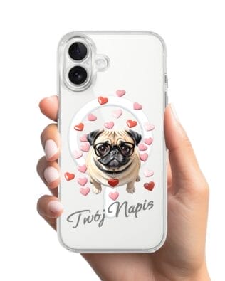 Etui do iPhone 17 z MagSafe przeźroczyste, silikonowe Flexi, Puppy Love, pies rasy Mops