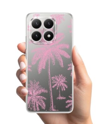Etui do Xiaomi 15T przeźroczyste, silikonowe Flexi, Mystic, Różowe palmy