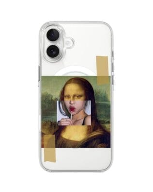 Etui do iPhone 17 z MagSafe przeźroczyste, silikonowe Flexi, Mona lisa z lizakiem