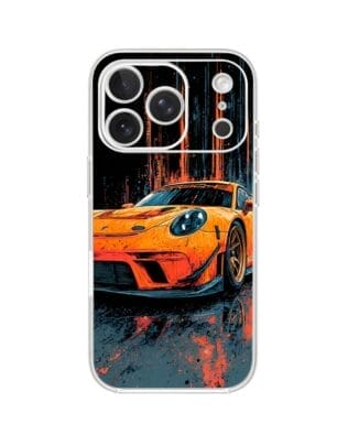 Etui do iPhone 17 Pro przeźroczyste, silikonowe Flexi, Szybkie Auta, Pomarańczowa 911