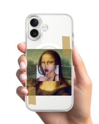 Etui do iPhone 17 z MagSafe przeźroczyste, silikonowe Flexi, Mona lisa z lizakiem