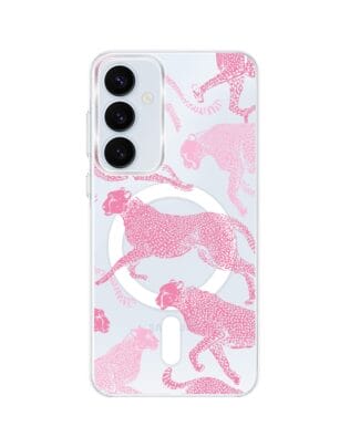 Etui do Samsung Galaxy A55 5G z MagSafe przeźroczyste, silikonowe Flexi, Mystic, Różowe pumy