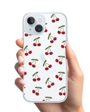 Etui do iPhone 15 przeźroczyste, silikonowe Flexi, Mini Patterns, Wiśnie