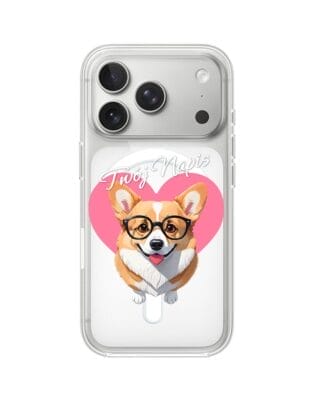 Etui do iPhone 17 Pro Max z MagSafe przeźroczyste, silikonowe Flexi, Puppy Love, pies rasy Corgi