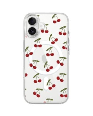 Etui do iPhone 17 z MagSafe przeźroczyste, silikonowe Flexi, Mini Patterns, Wiśnie