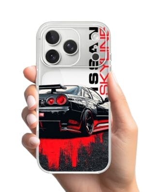 Etui do iPhone 17 Pro Max przeźroczyste, silikonowe Flexi, Szybkie Auta, czarny Skyline