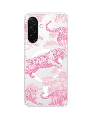 Etui do Samsung Galaxy A26 5G z MagSafe przeźroczyste, silikonowe Flexi, Mystic, Różowe tygrysy
