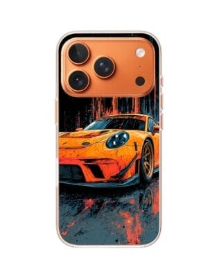 Etui do iPhone 17 Pro Max z MagSafe przeźroczyste, silikonowe Flexi, Szybkie Auta, Pomarańczowa 911