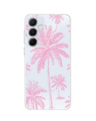 Etui do Samsung Galaxy A55 5G przeźroczyste, silikonowe Flexi, Mystic, Różowe palmy