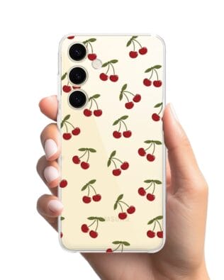 Etui do Samsung Galaxy S24 Plus przeźroczyste, silikonowe Flexi, Mini Patterns, Wiśnie