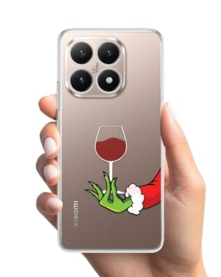 Etui do Xiaomi 15T przeźroczyste, silikonowe Flexi, Zielony psotnik z lampką wina