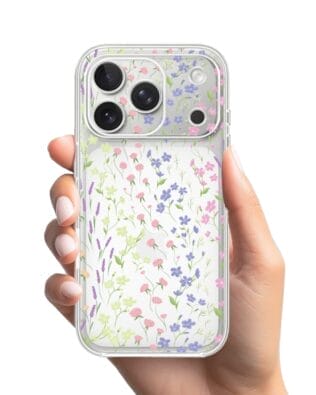 Etui do iPhone 17 Pro przeźroczyste, silikonowe Flexi, kwiaty polne