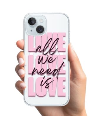 Etui do iPhone 15 Plus z MagSafe przeźroczyste, silikonowe Flexi, Positive Vibes, All We Need Is Love