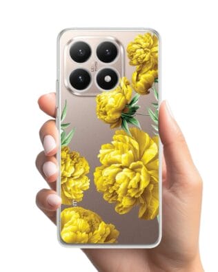 Etui do Xiaomi 15T przeźroczyste, silikonowe Flexi, żółte piwonie