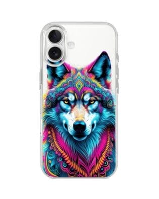 Etui do iPhone 17 przeźroczyste, silikonowe Flexi, Dzika Mandala, Wilk