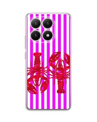 Etui do Xiaomi 15T przeźroczyste, silikonowe Flexi, Summer Patterns, kraby z różowymi paskami