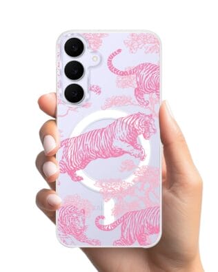 Etui do Samsung Galaxy S25 FE z MagSafe przeźroczyste, silikonowe Flexi, Mystic, Różowe tygrysy