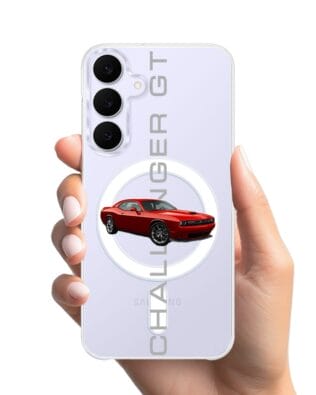 Etui do Samsung Galaxy S25 FE z MagSafe przeźroczyste, silikonowe Flexi, Szybkie Auta, czerwony Challenger GT