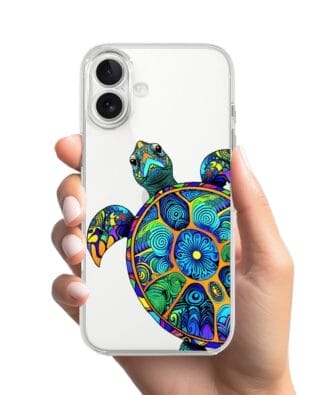 Etui do iPhone 17 przeźroczyste, silikonowe Flexi, Dzika Mandala, Żółw