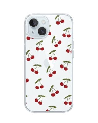 Etui do iPhone 15 przeźroczyste, silikonowe Flexi, Mini Patterns, Wiśnie