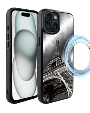 Etui do iPhone 15 Plus IBIZU DropGuard Matt z MagSafe, Noir City, Wieża Eiffla