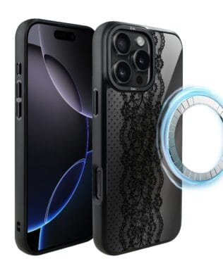 Etui do iPhone 16 Pro IBIZU DropGuard Matt z MagSafe, Midnight, Ornamentowa koronka