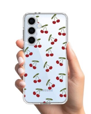 Etui do Samsung Galaxy S24 FE przeźroczyste, silikonowe Flexi, Mini Patterns, Wiśnie