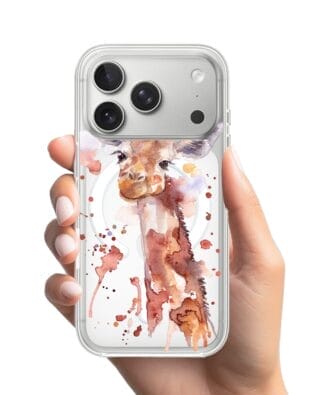 Etui do iPhone 17 Pro z MagSafe przeźroczyste, silikonowe Flexi, Akwarelowe Zoo, Żyrafa
